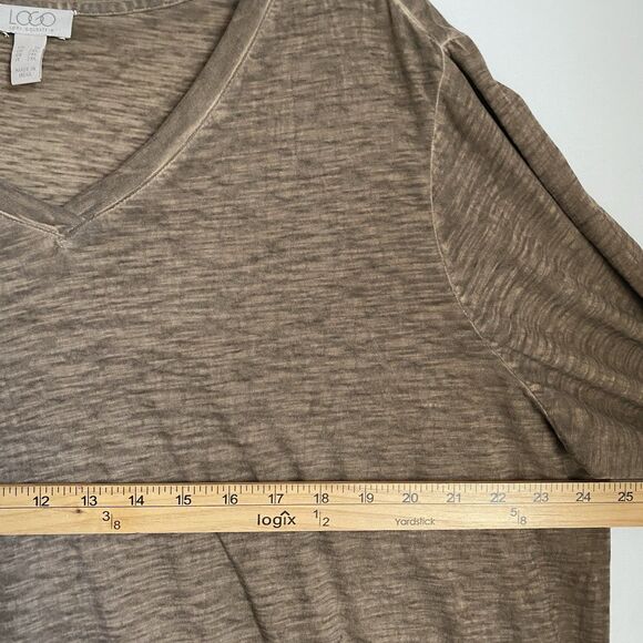 LOGO by Lori Goldstein Top 1X V Neck 3/4 Sleeve Relaxed Pockets Minimalist - Picture 3 of 10